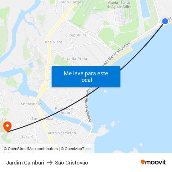 Jardim Camburi to São Cristóvão map