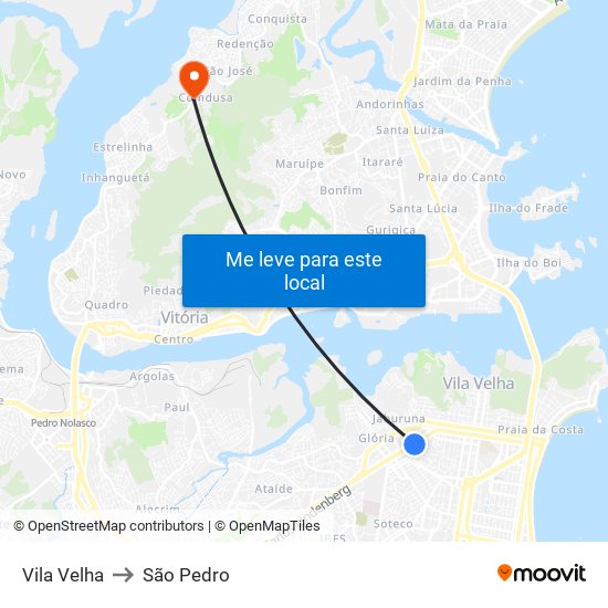 Vila Velha to São Pedro map