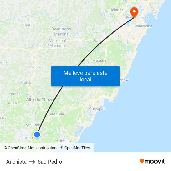 Anchieta to São Pedro map
