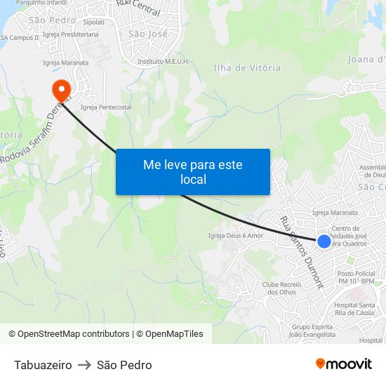 Tabuazeiro to São Pedro map