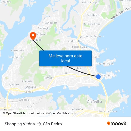 Shopping Vitória to São Pedro map