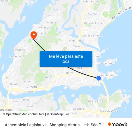Assembleia Legislativa | Shopping Vitória (Municipal) to São Pedro map