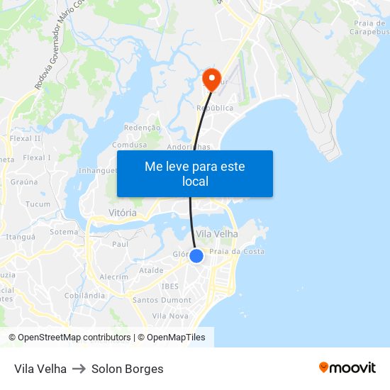 Vila Velha to Solon Borges map