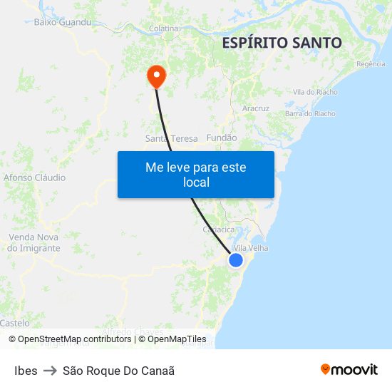 Ibes to São Roque Do Canaã map