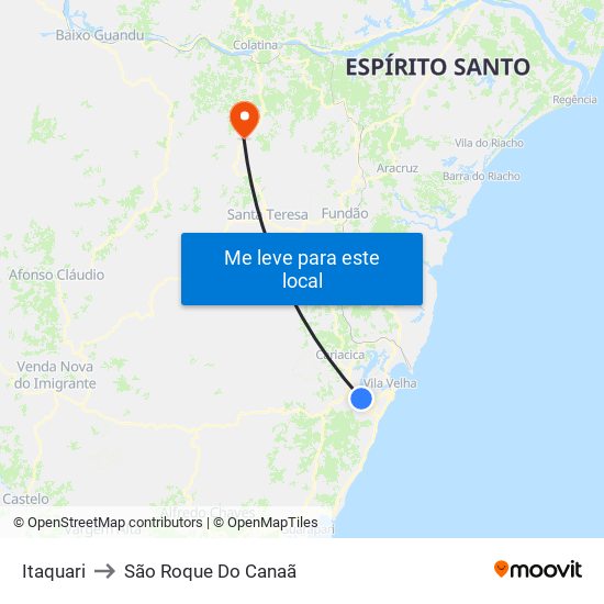 Itaquari to São Roque Do Canaã map