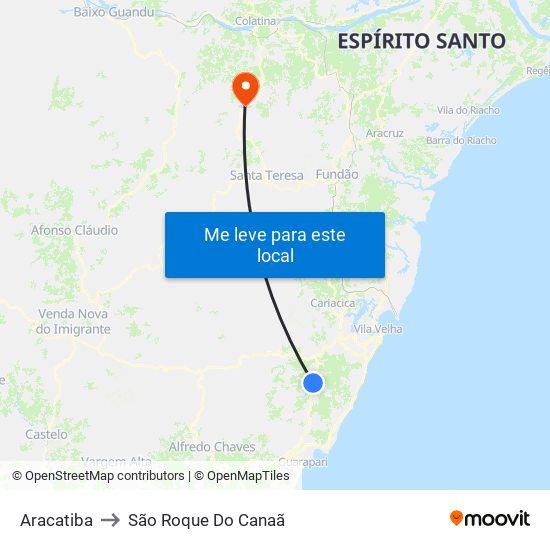 Aracatiba to São Roque Do Canaã map