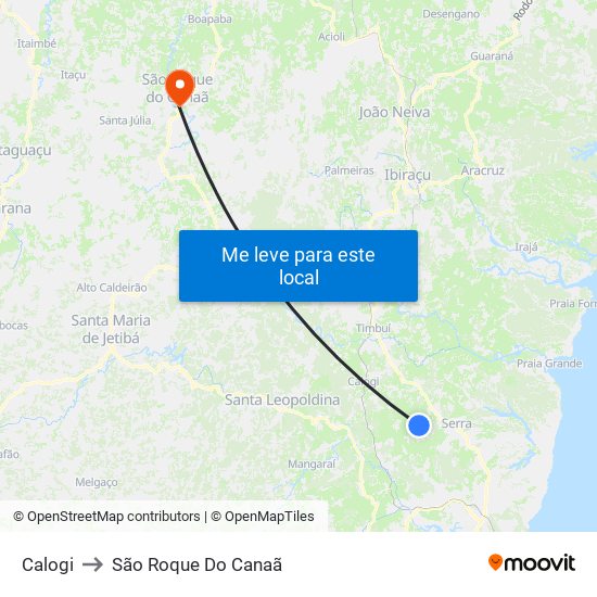 Calogi to São Roque Do Canaã map