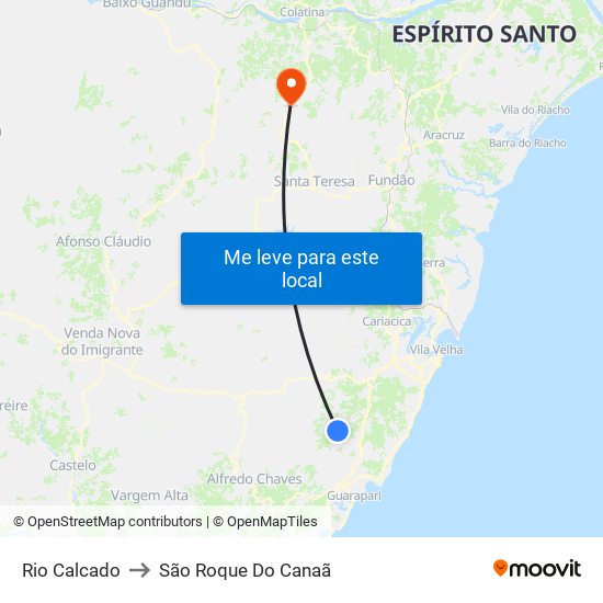 Rio Calcado to São Roque Do Canaã map