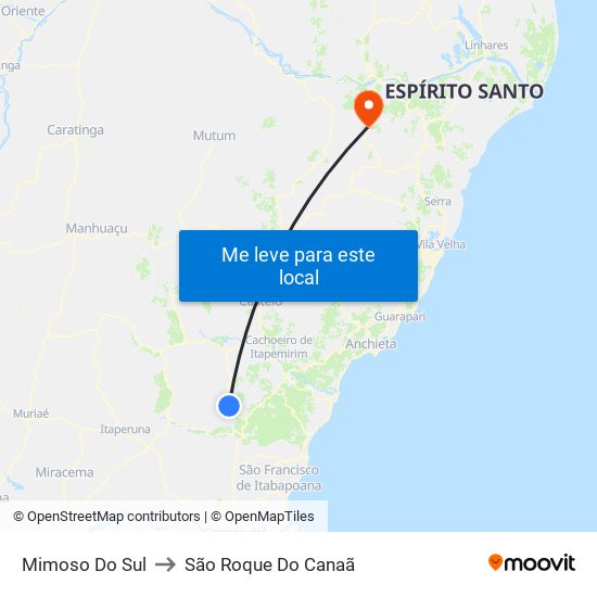 Mimoso Do Sul to São Roque Do Canaã map