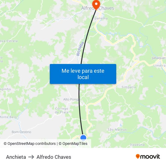 Anchieta to Alfredo Chaves map