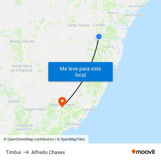 Timbui to Alfredo Chaves map