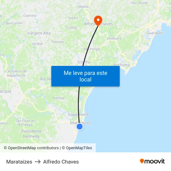 Marataízes to Alfredo Chaves map