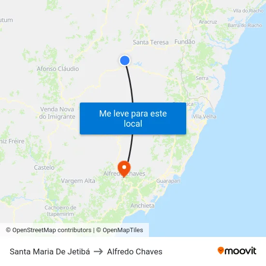 Santa Maria De Jetibá to Alfredo Chaves map