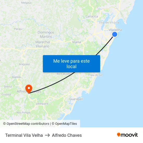 Terminal Vila Velha to Alfredo Chaves map