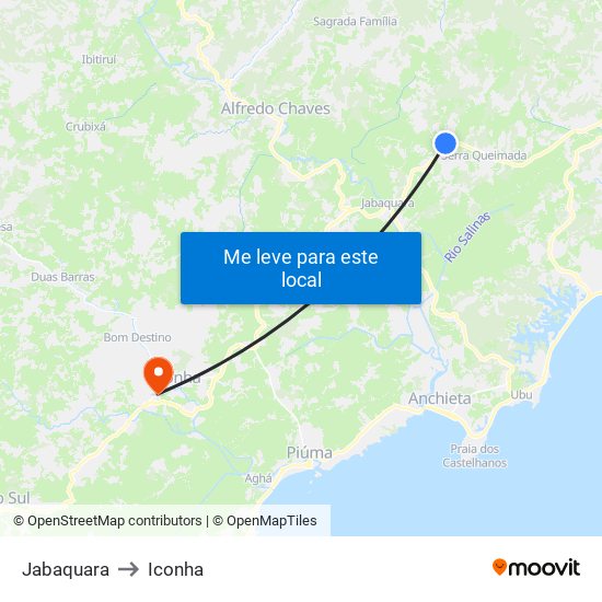 Jabaquara to Iconha map