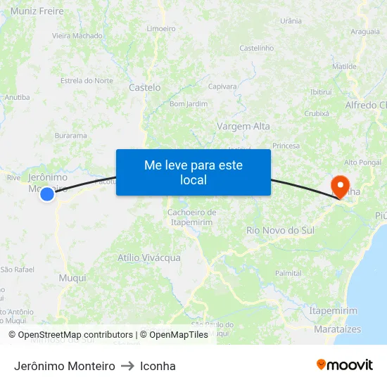 Jerônimo Monteiro to Iconha map