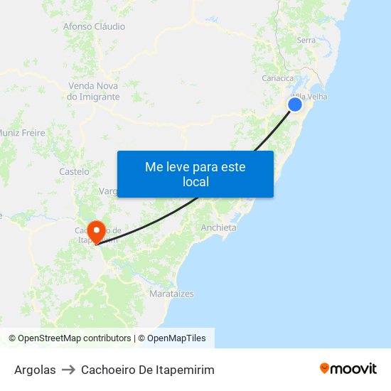 Argolas to Cachoeiro De Itapemirim map