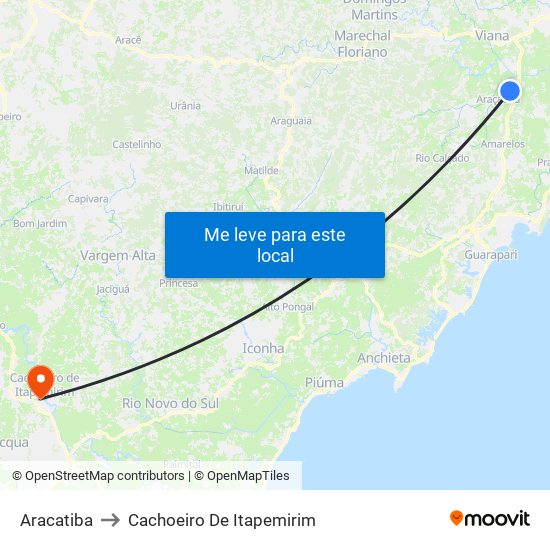 Aracatiba to Cachoeiro De Itapemirim map