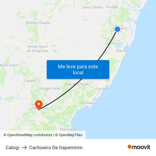 Calogi to Cachoeiro De Itapemirim map