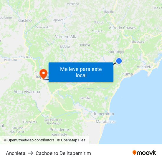 Anchieta to Cachoeiro De Itapemirim map