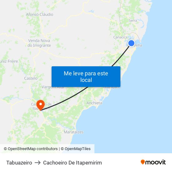 Tabuazeiro to Cachoeiro De Itapemirim map