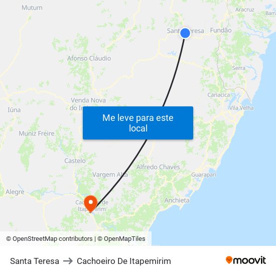 Santa Teresa to Cachoeiro De Itapemirim map