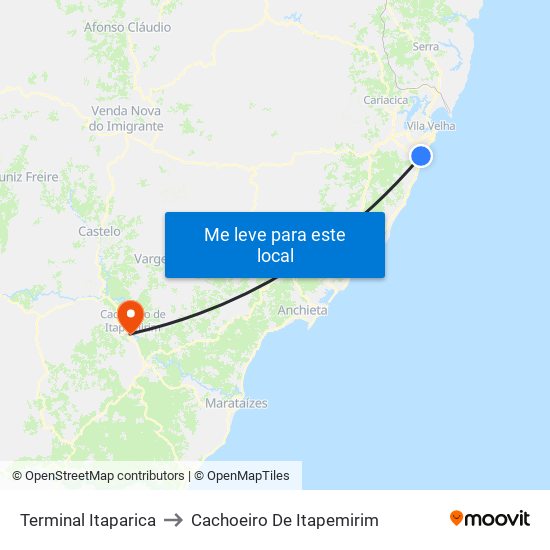 Terminal Itaparica to Cachoeiro De Itapemirim map