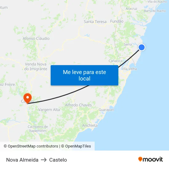 Nova Almeida to Castelo map