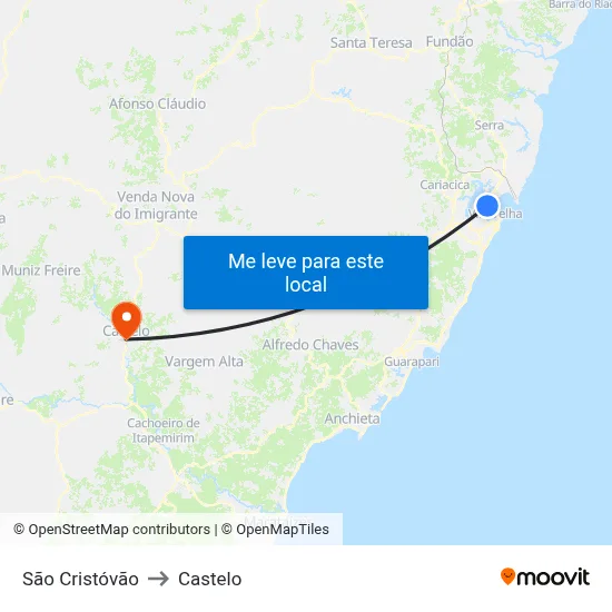 São Cristóvão to Castelo map