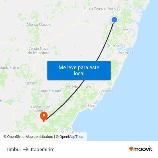 Timbui to Itapemirim map