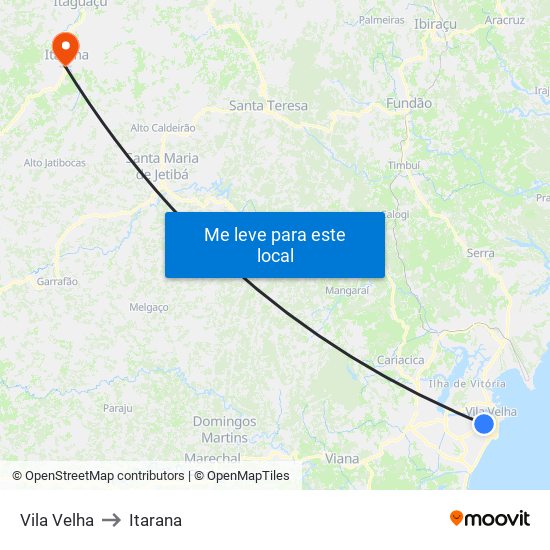 Vila Velha to Itarana map