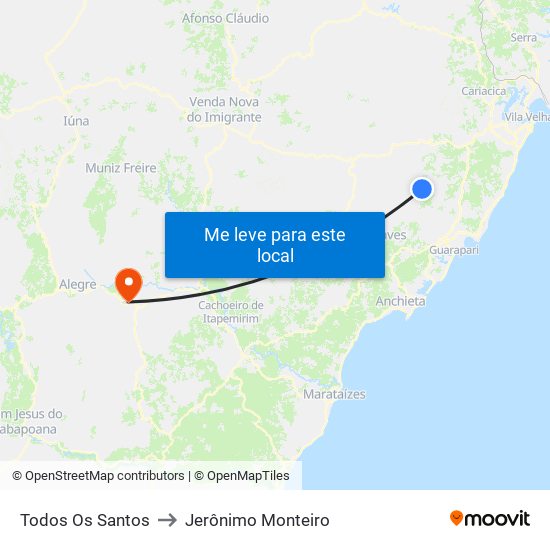 Todos Os Santos to Jerônimo Monteiro map