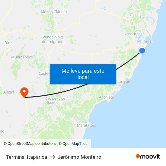 Terminal Itaparica to Jerônimo Monteiro map