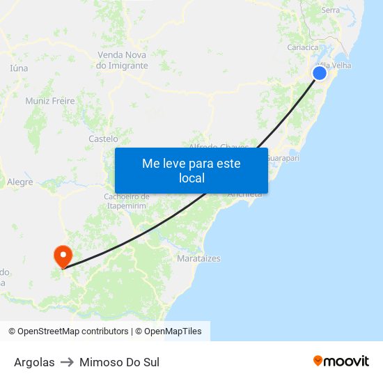 Argolas to Mimoso Do Sul map