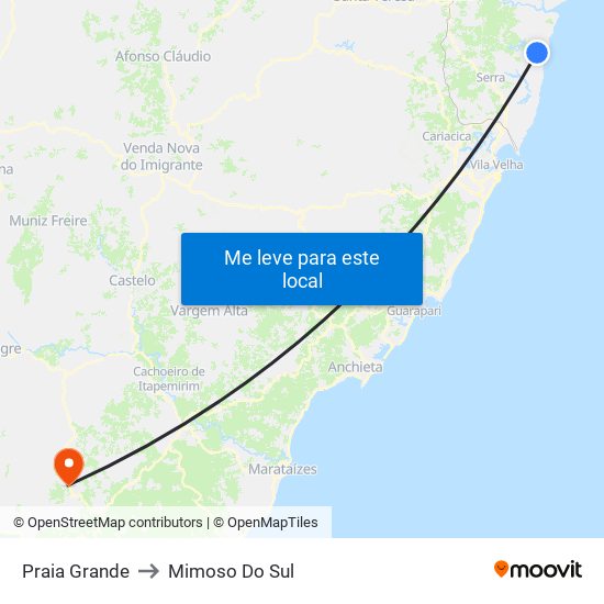 Praia Grande to Mimoso Do Sul map