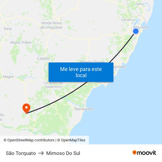 São Torquato to Mimoso Do Sul map