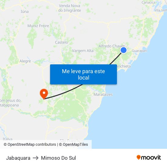 Jabaquara to Mimoso Do Sul map