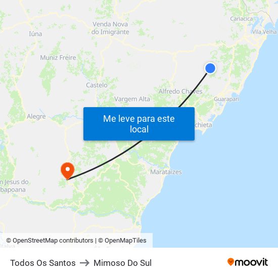 Todos Os Santos to Mimoso Do Sul map