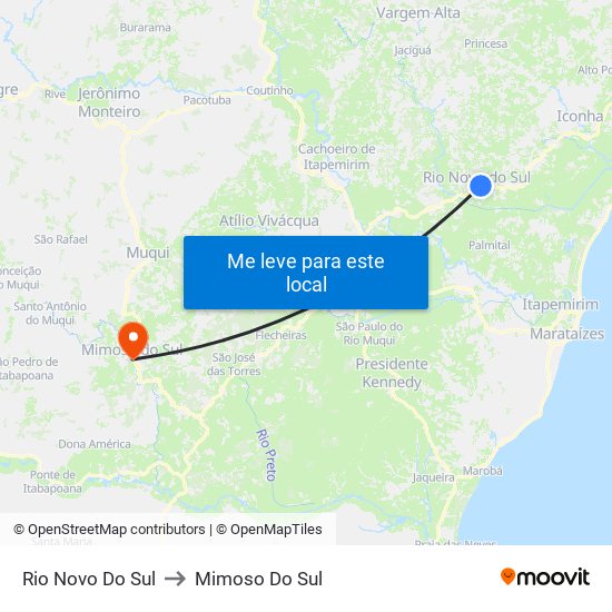 Rio Novo Do Sul to Mimoso Do Sul map