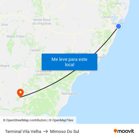 Terminal Vila Velha to Mimoso Do Sul map