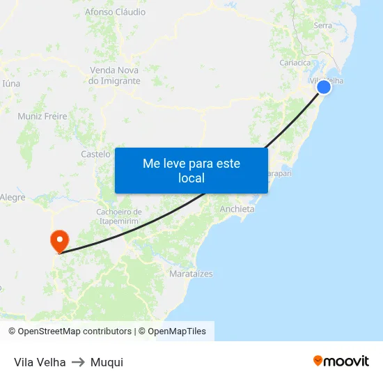 Vila Velha to Muqui map