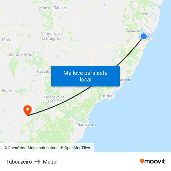 Tabuazeiro to Muqui map