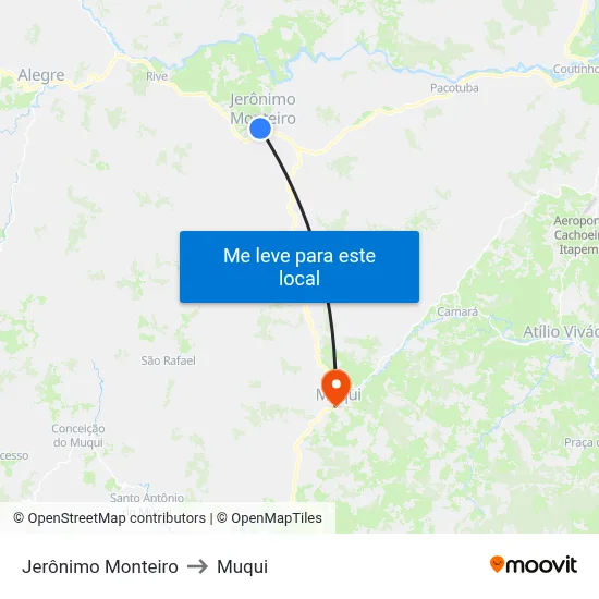 Jerônimo Monteiro to Muqui map