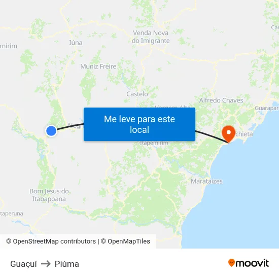 Guaçuí to Piúma map