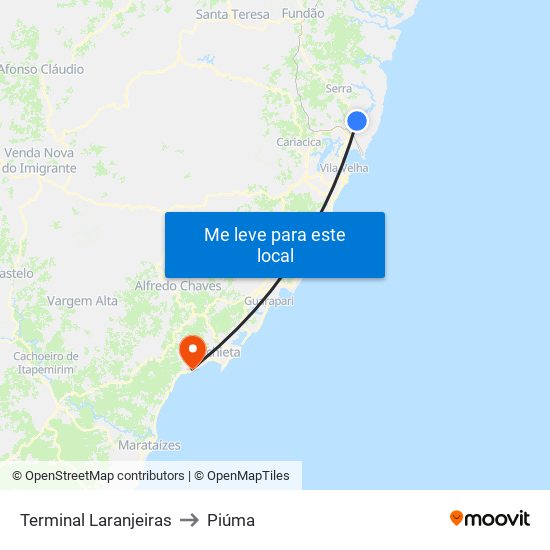 Terminal Laranjeiras to Piúma map