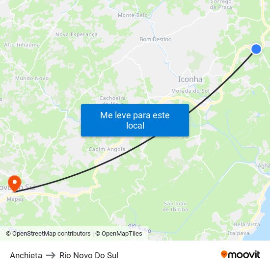 Anchieta to Rio Novo Do Sul map