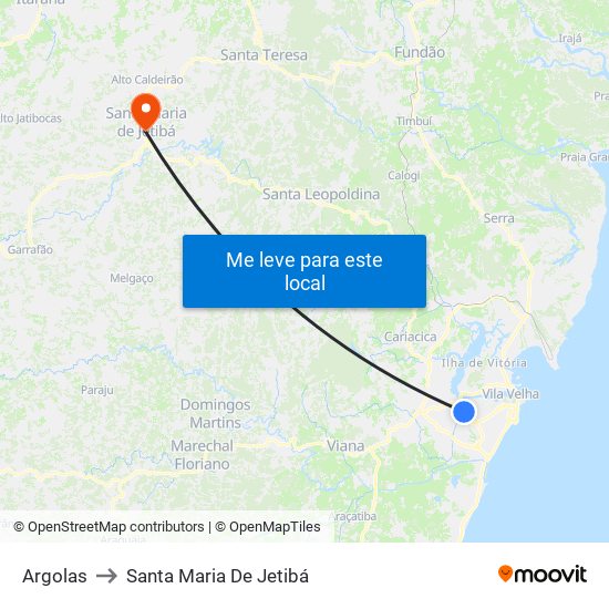 Argolas to Santa Maria De Jetibá map