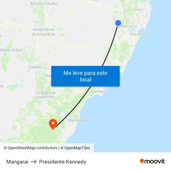 Mangarai to Presidente Kennedy map