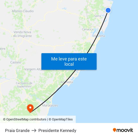 Praia Grande to Presidente Kennedy map