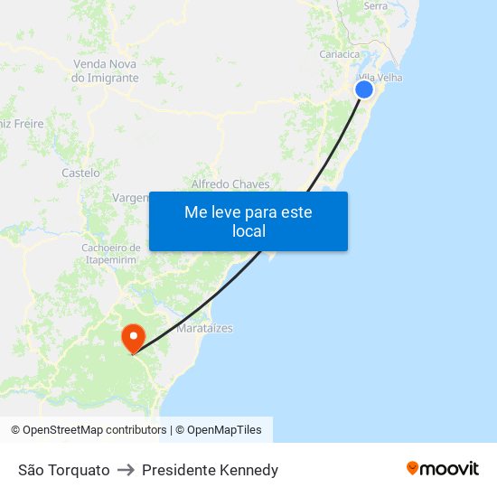 São Torquato to Presidente Kennedy map